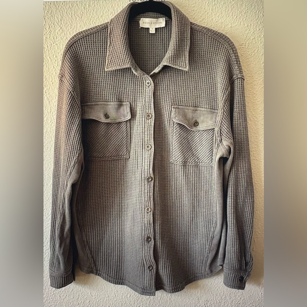 Sage and Stone Gray Button-Up Waffle Knit Shirt